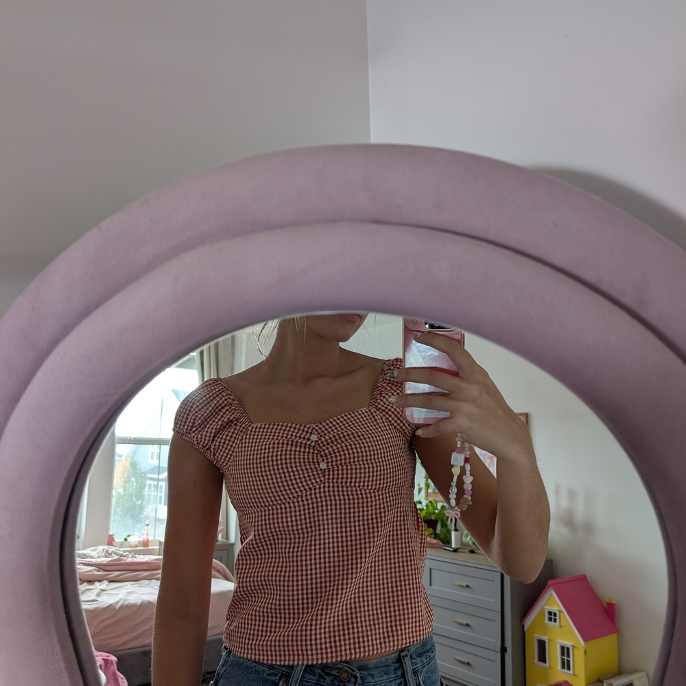 Red Gingham Cute Summer Button Top Size XS